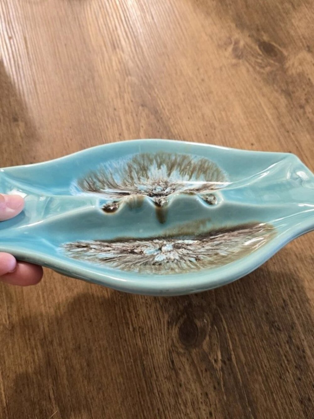 Vintage Mid Century Modern Drip Glaze 9” Ceramic Double Ashtray ATOMIC USA - Picture 2 of 4